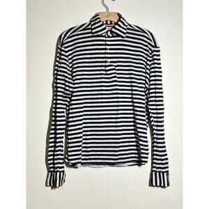 G. Inglese Men's EUC Navy Blue White Stripe 100% Cotton Polo Shirt 16.5 42